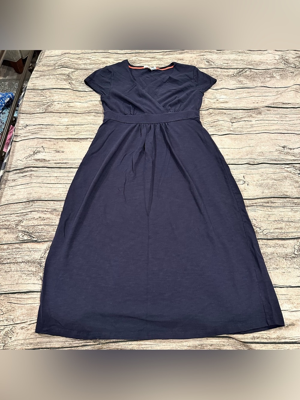 Boden Women’s Navy Short-Sleeve Faux Wrap Cotton Midi Dress Size 6 Long